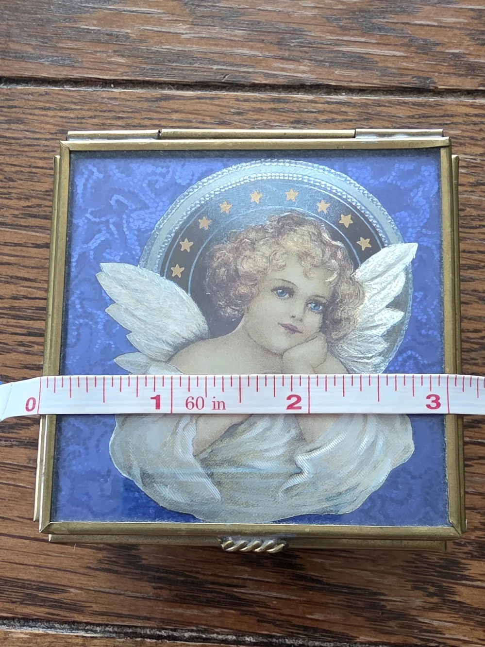 Vintage 1993 Blue Enesco Foil Art Angel Trinket Box Thomas Cathey Collection